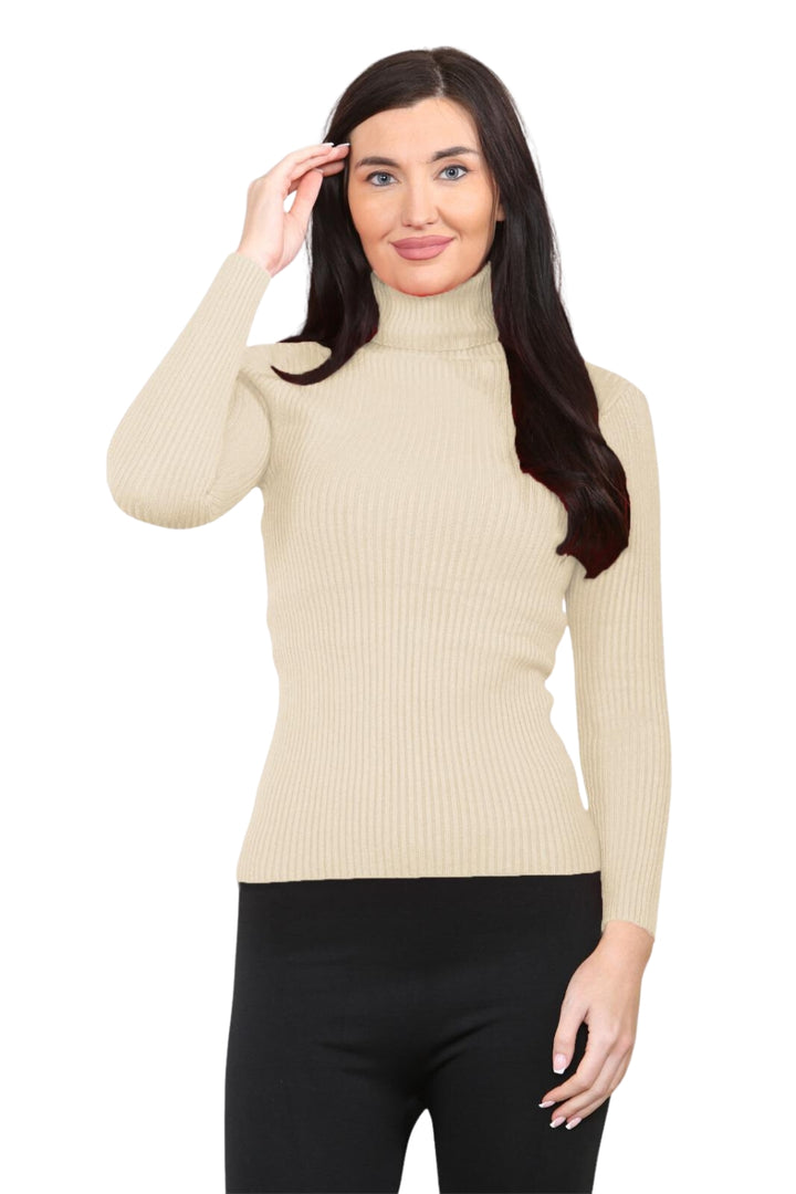 knitted Ribbed Polo Neck Top