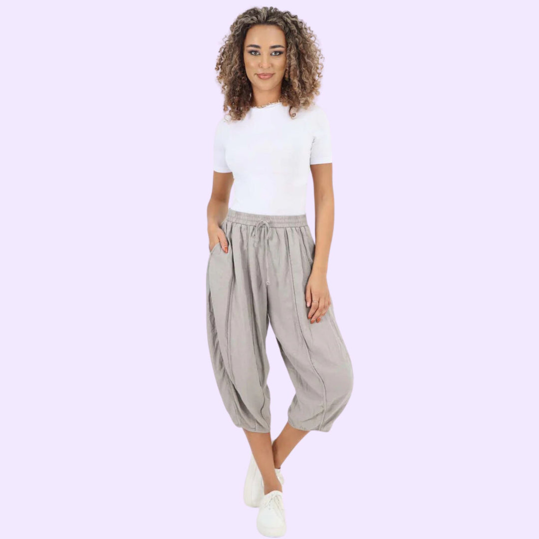 Italian Panelled 3/4 Length Linen Joggers