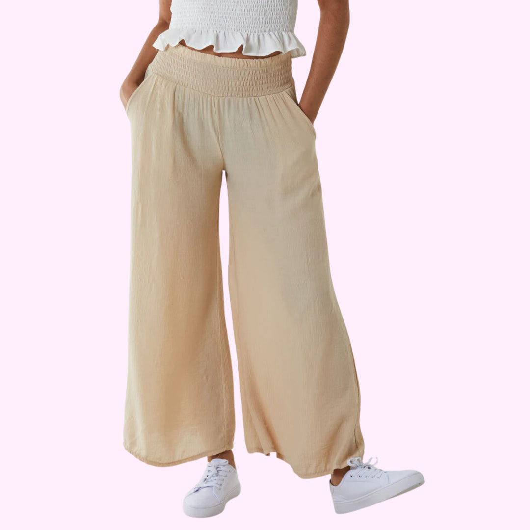 CRINKLE SHIRRED WAIST TROUSERS