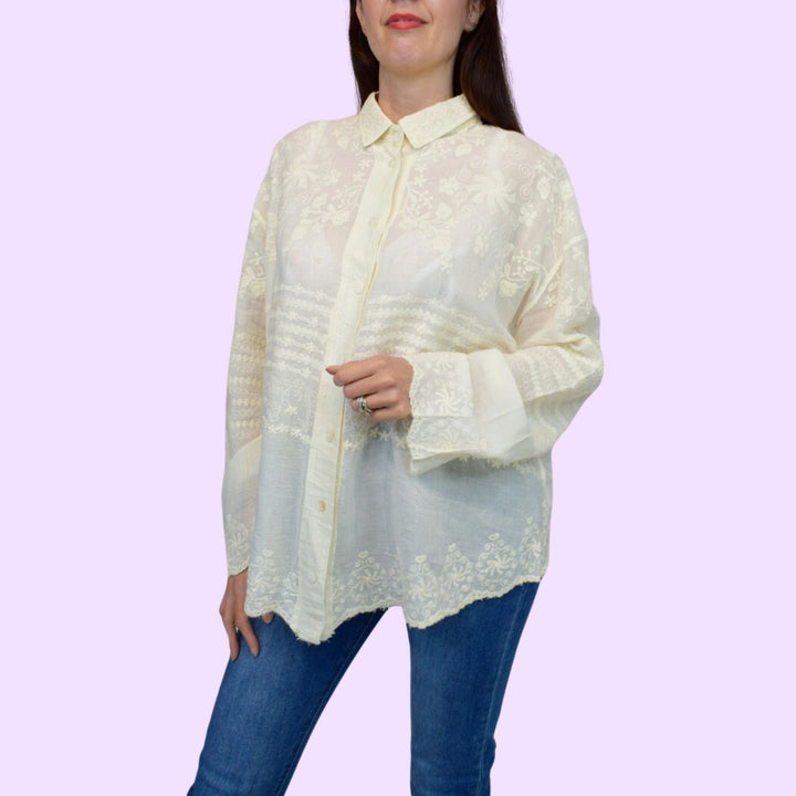 Floral Embroidered Oversized Italian Shirt