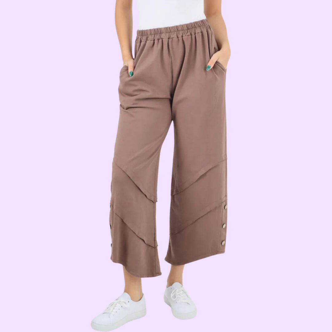 Plain Button Hem Pocket Trouser