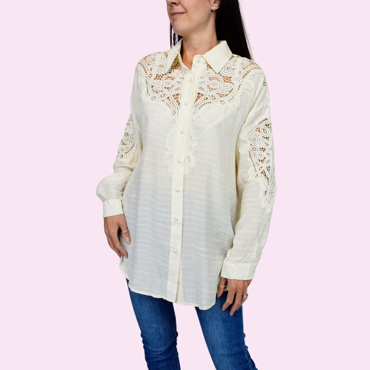 Floral Lace Italian Cotton Shirt