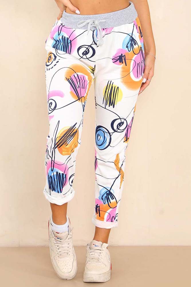 Italian Abstract Paint Print Drawstring Cotton Joggers