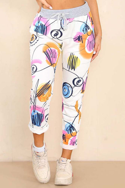 Italian Abstract Paint Print Drawstring Cotton Joggers