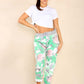 Italian Rose Flower Print Drawstring Cotton Joggers
