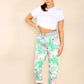Italian Rose Flower Print Drawstring Cotton Joggers