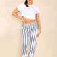 Italian Striped Print Drawstring Cotton Joggers