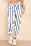 Italian Striped Print Drawstring Cotton Joggers