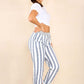 Italian Striped Print Drawstring Cotton Joggers