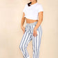 Italian Striped Print Drawstring Cotton Joggers