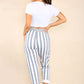 Italian Striped Print Drawstring Cotton Joggers
