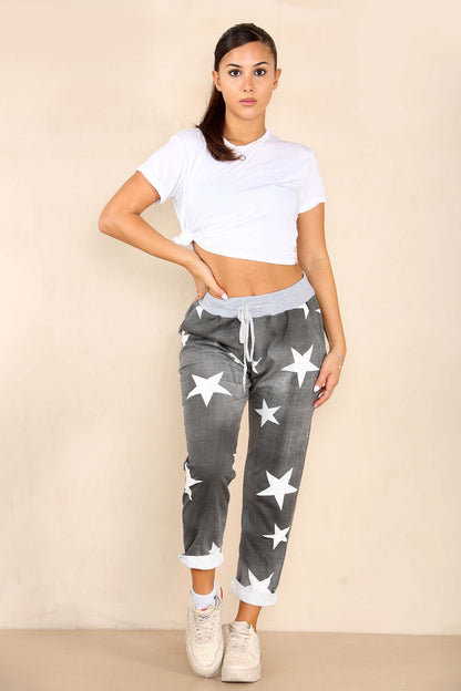 Italian Star Print Drawstring Cotton Joggers