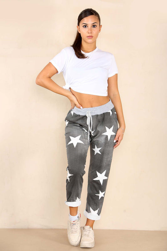Italian Star Print Drawstring Cotton Joggers