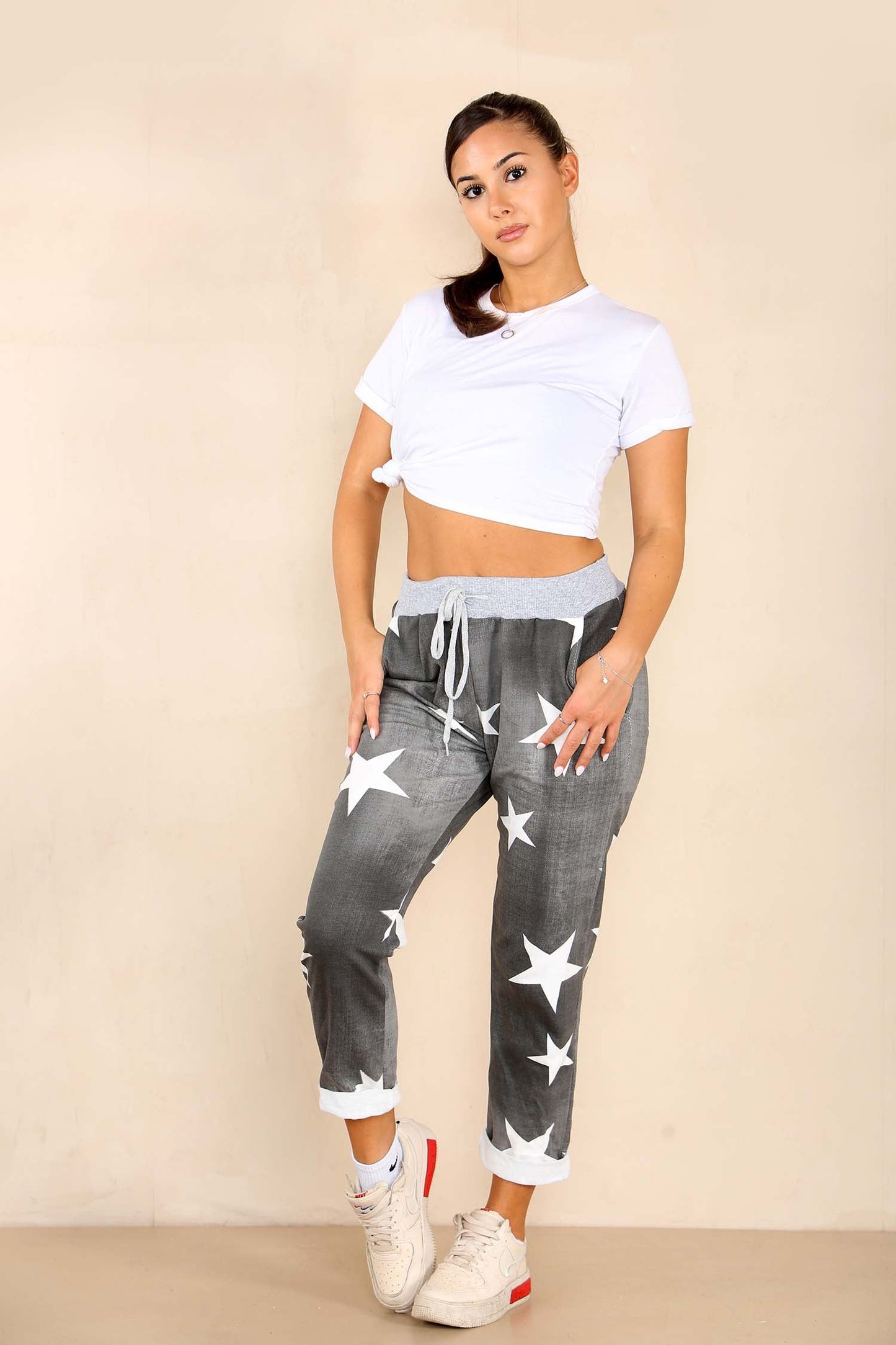 Italian Star Print Drawstring Cotton Joggers