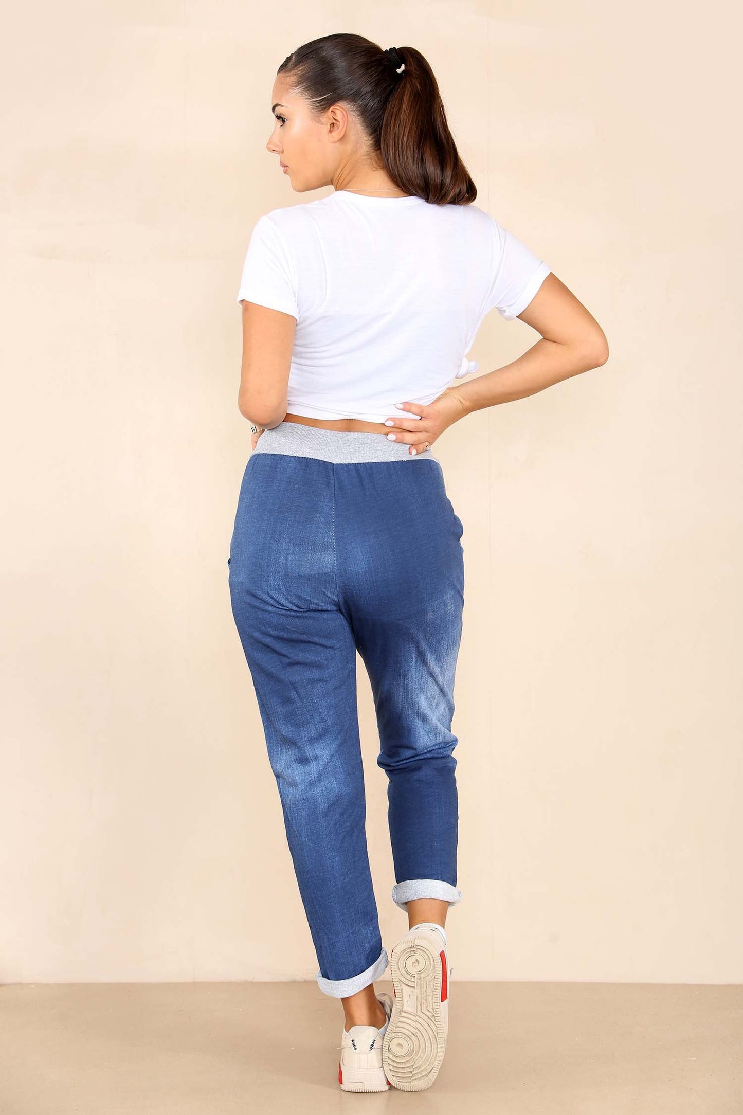 Italian Plain Drawstring Cotton Joggers