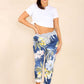 Italian Floral Print Drawstring Cotton Joggers