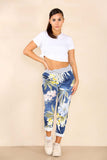 Italian Floral Print Drawstring Cotton Joggers
