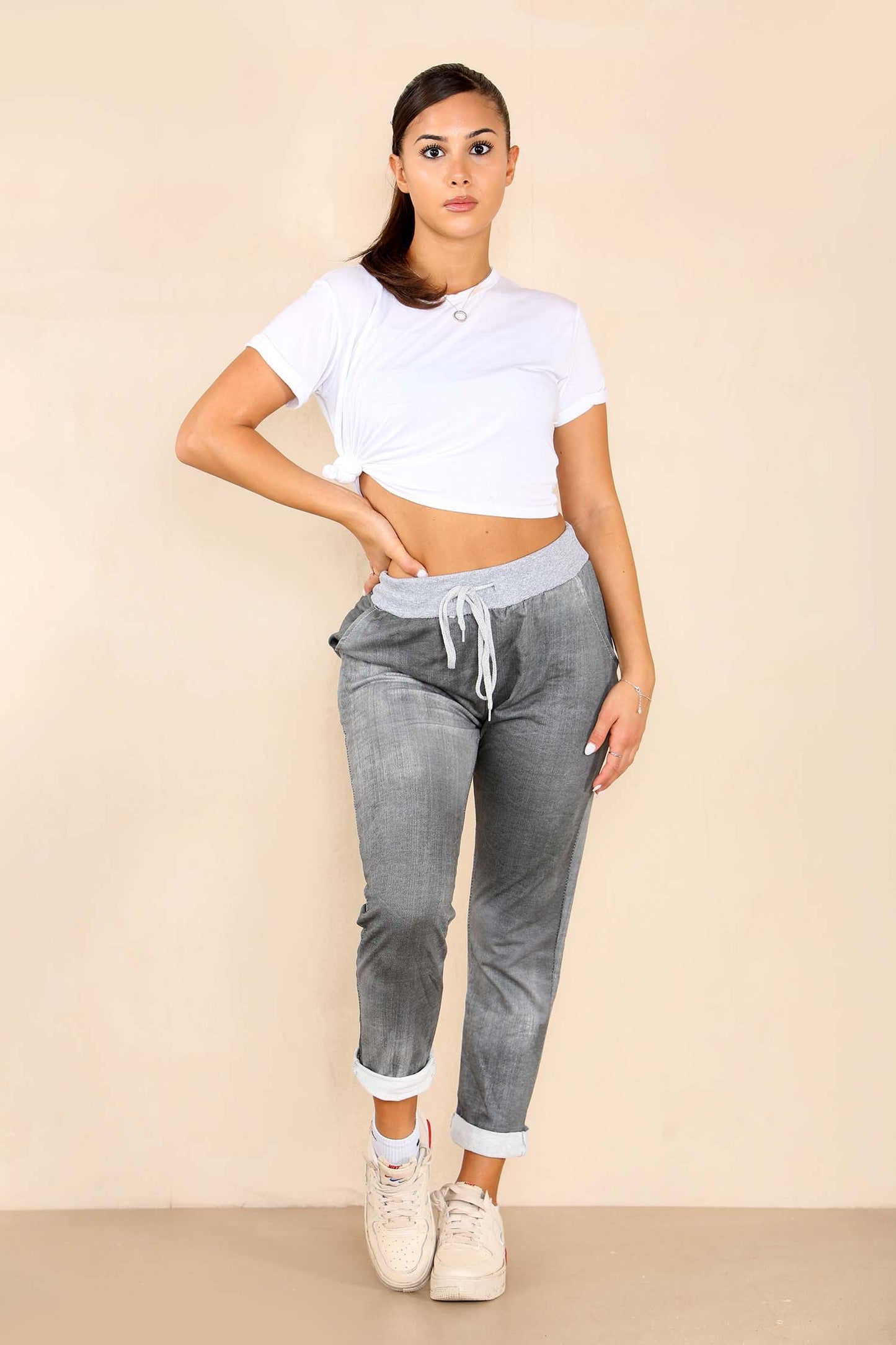 Italian Plain Drawstring Cotton Joggers