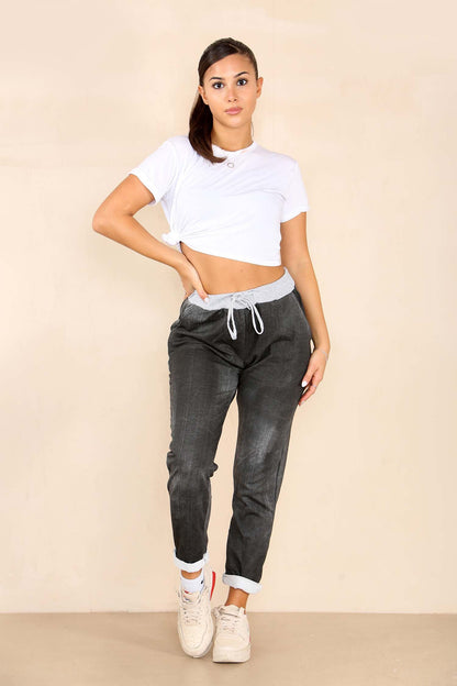 Italian Plain Drawstring Cotton Joggers