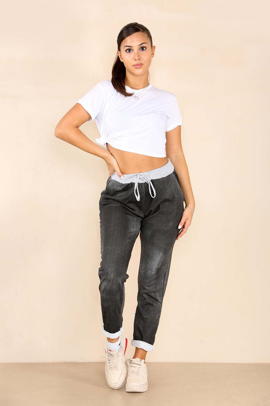 Italian Plain Drawstring Cotton Joggers