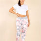 Italian Rose Flower Print Drawstring Cotton Joggers