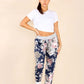 Italian Floral Print Drawstring Cotton Joggers