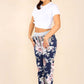 Italian Floral Print Drawstring Cotton Joggers