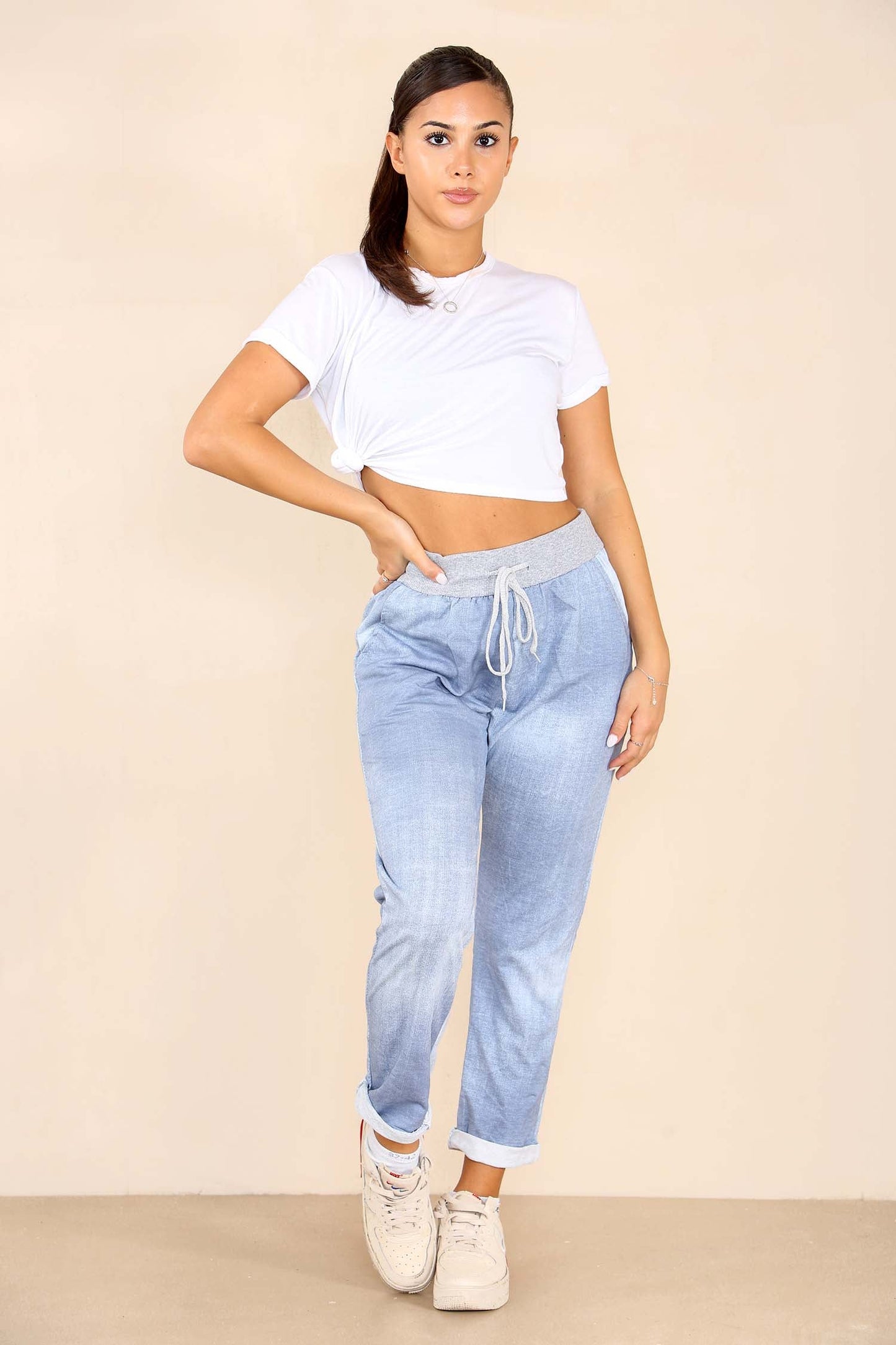 Italian Plain Drawstring Cotton Joggers