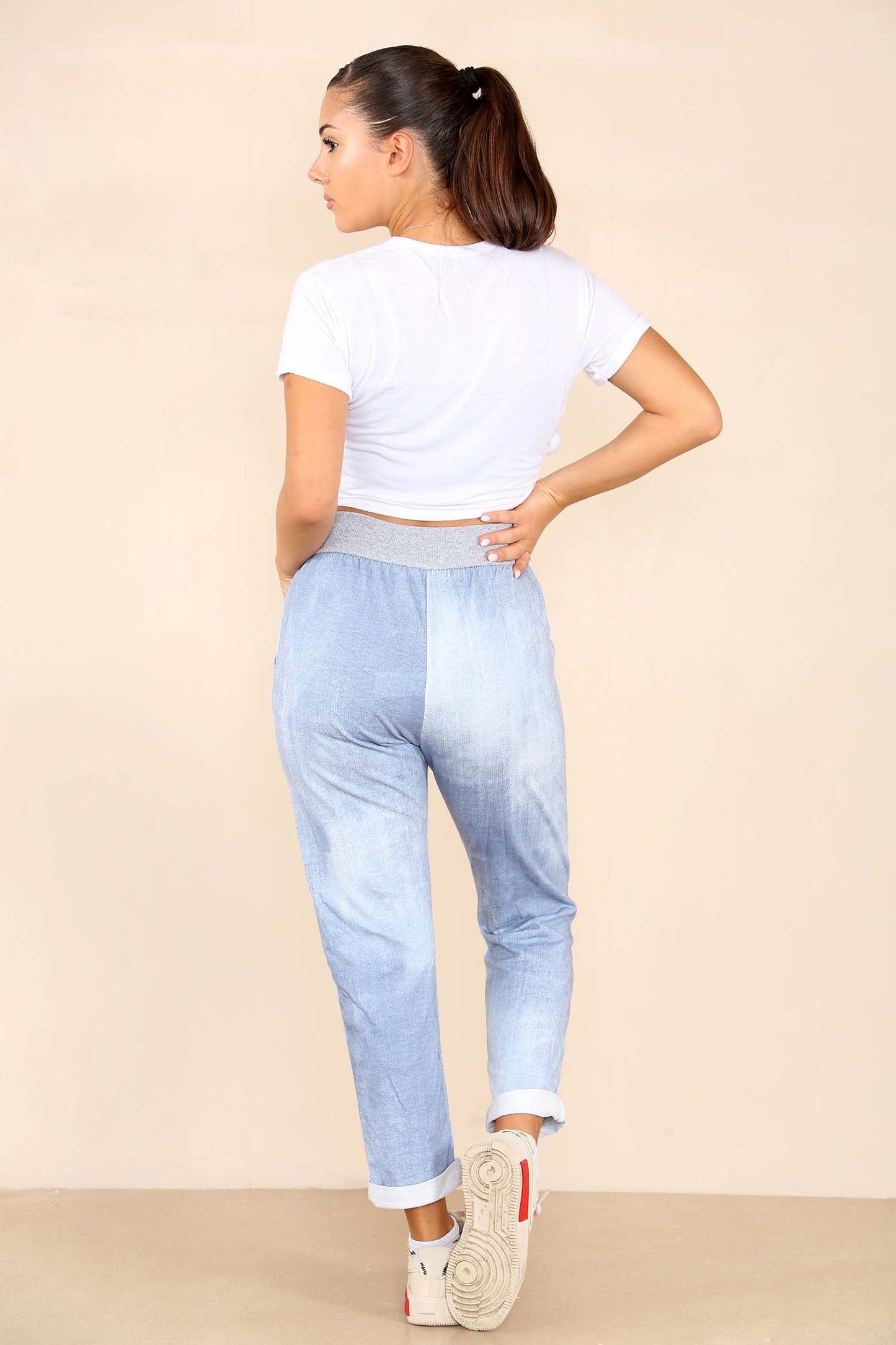 Italian Plain Drawstring Cotton Joggers