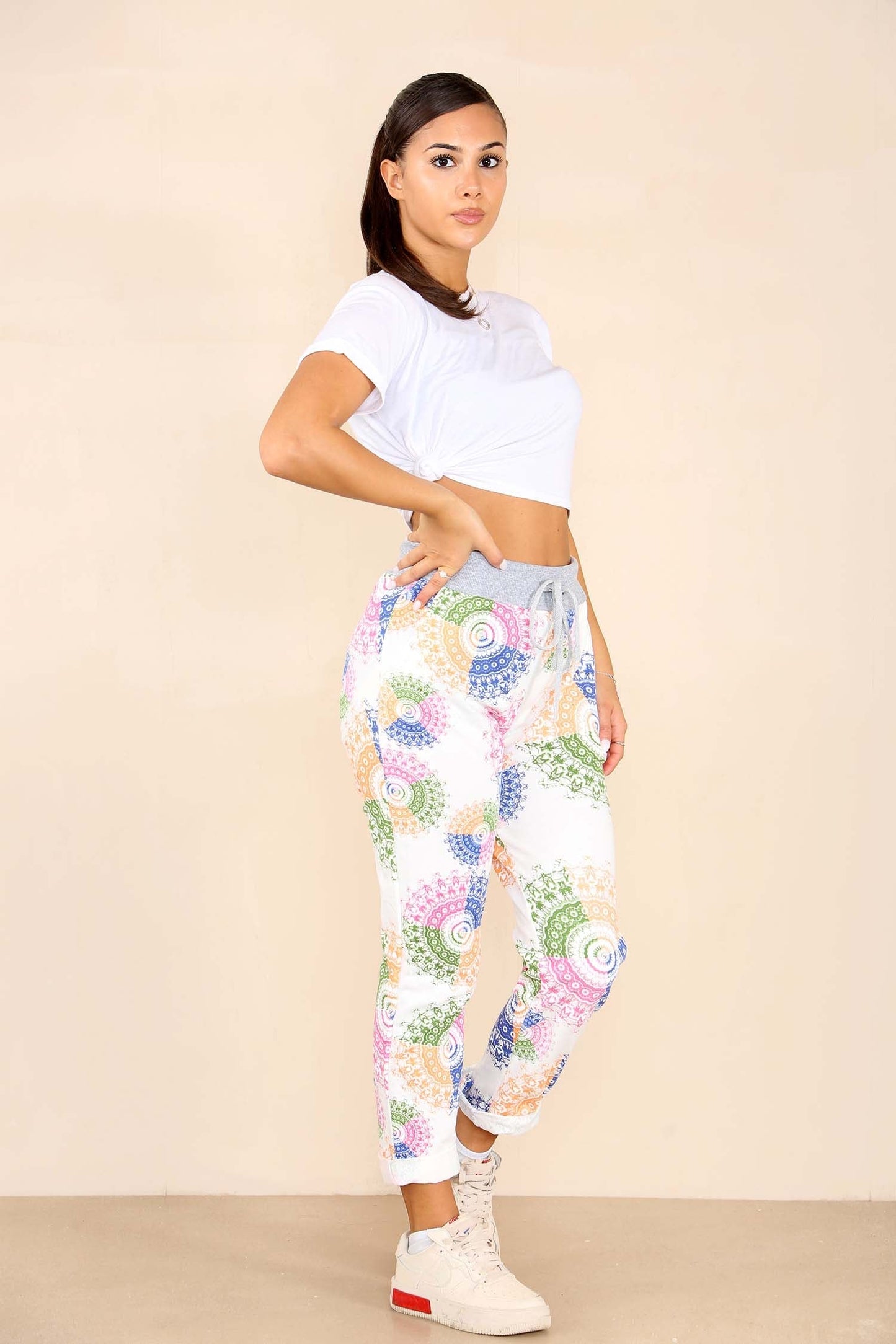 Italian Aboriginal Print Drawstring Cotton Joggers