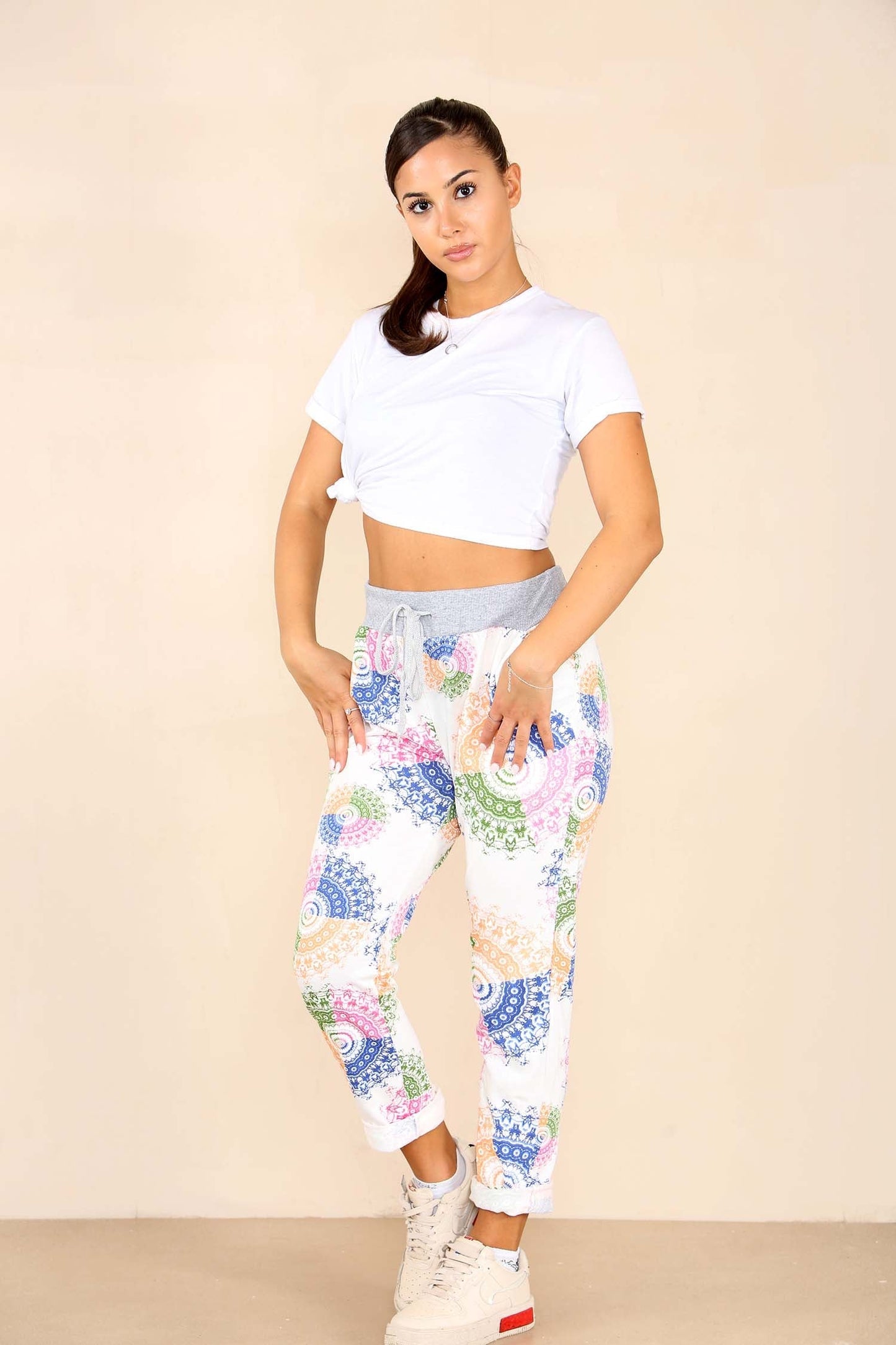 Italian Aboriginal Print Drawstring Cotton Joggers