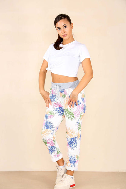 Italian Aboriginal Print Drawstring Cotton Joggers