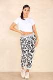 Italian Leaf Print Drawstring Cotton Joggers