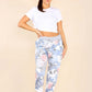 Italian Rose Flower Print Drawstring Cotton Joggers