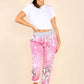 Italian Floral Print Drawstring Cotton Joggers