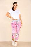 Italian Floral Print Drawstring Cotton Joggers