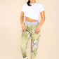 Italian Floral Print Drawstring Cotton Joggers