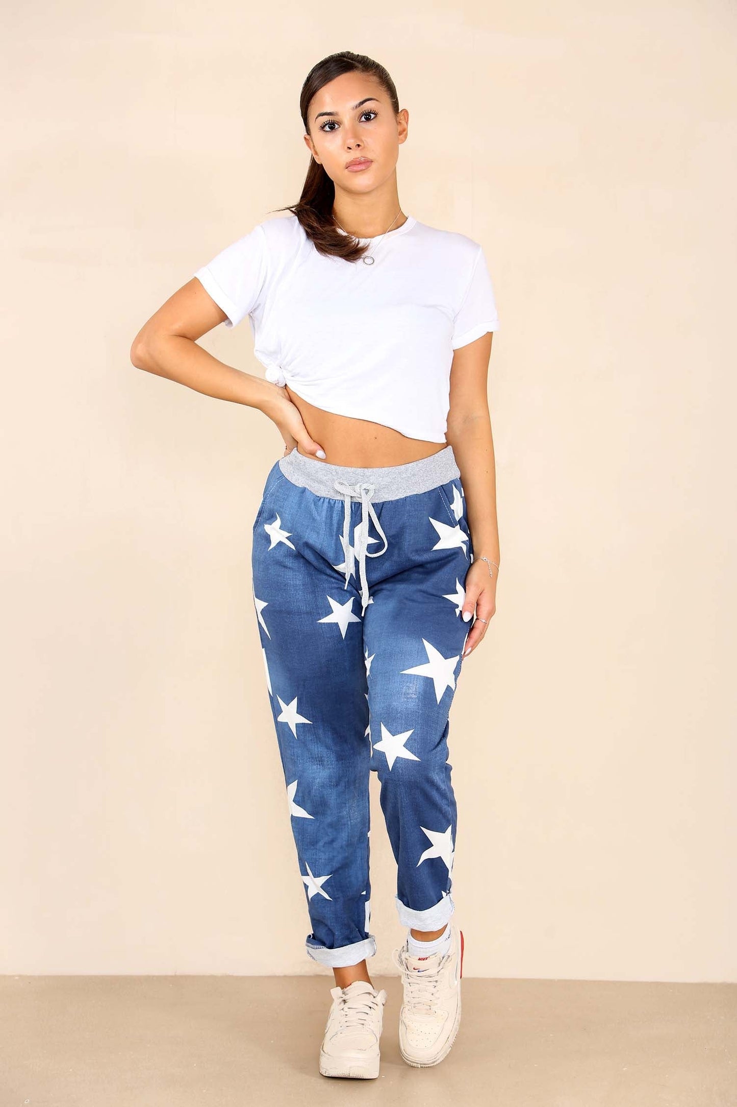 Italian Star Print Drawstring Cotton Joggers