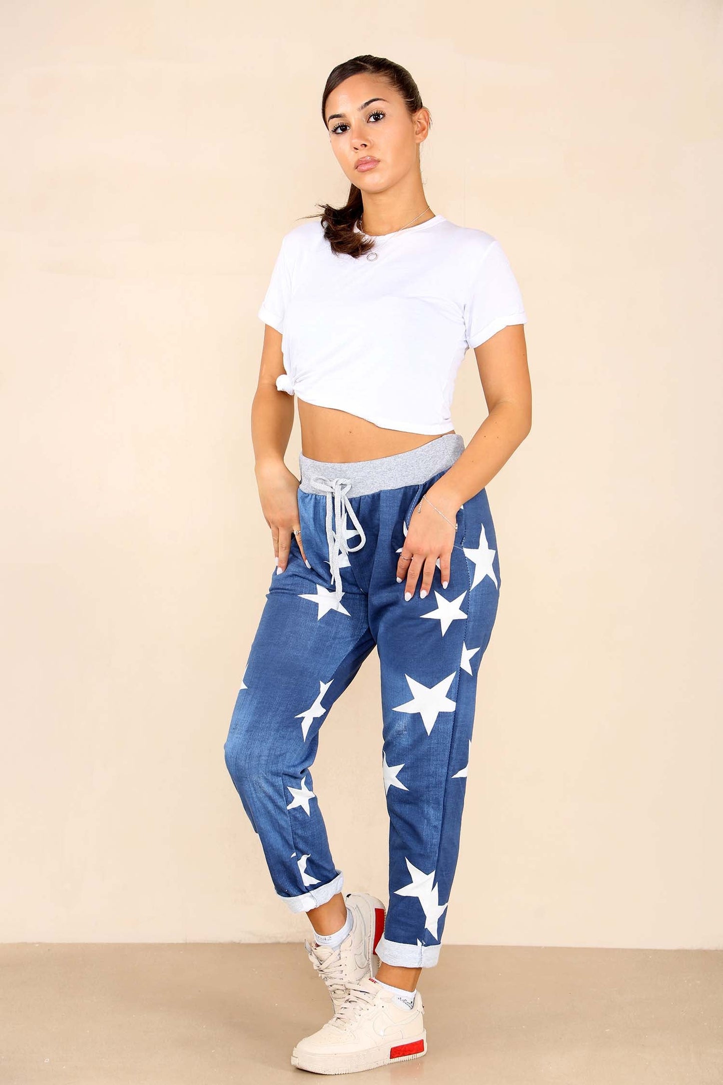 Italian Star Print Drawstring Cotton Joggers