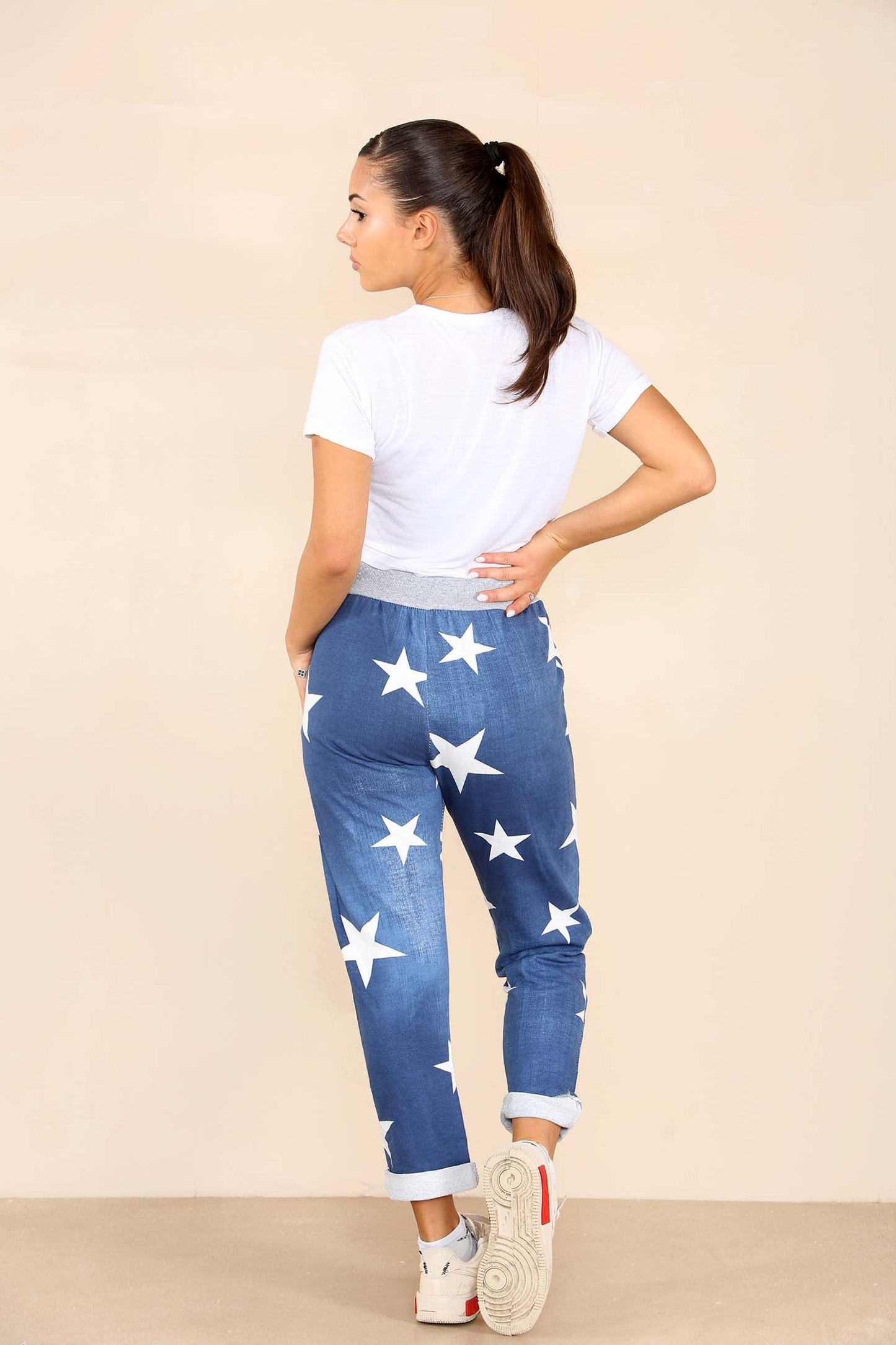 Italian Star Print Drawstring Cotton Joggers