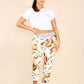 Italian Floral Print Drawstring Cotton Joggers