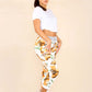 Italian Floral Print Drawstring Cotton Joggers