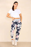 Italian Floral Print Drawstring Cotton Joggers