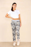 Italian Floral Print Drawstring Cotton Joggers