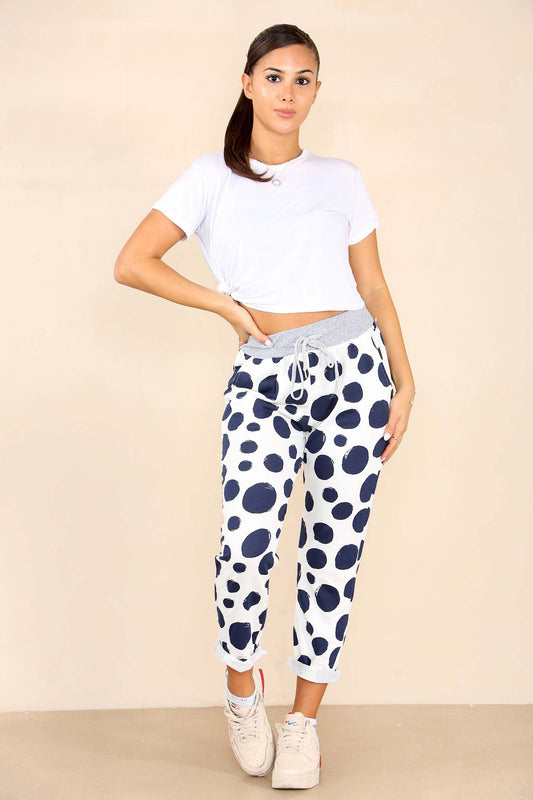 Italian Dotted Print Drawstring Cotton Joggers