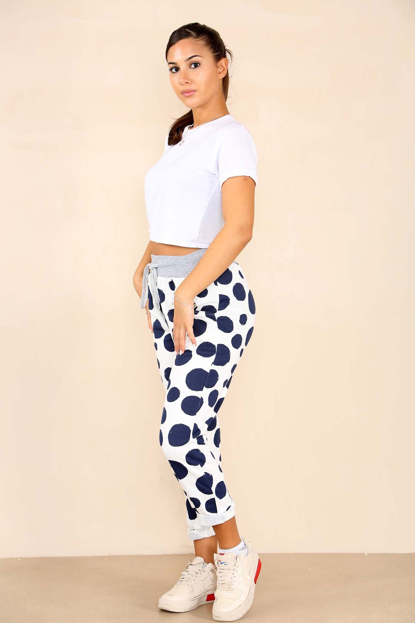 Italian Dotted Print Drawstring Cotton Joggers
