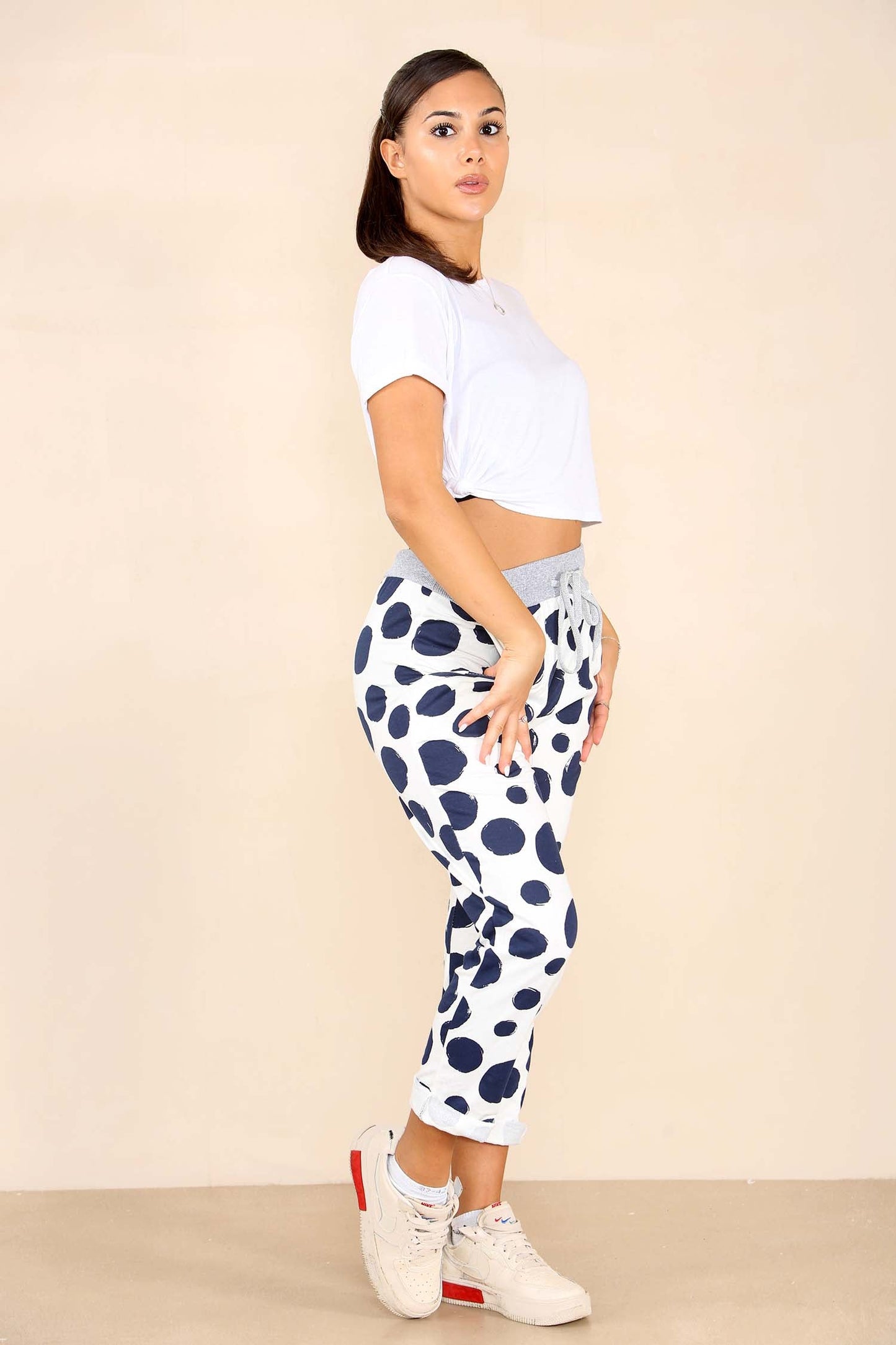 Italian Dotted Print Drawstring Cotton Joggers
