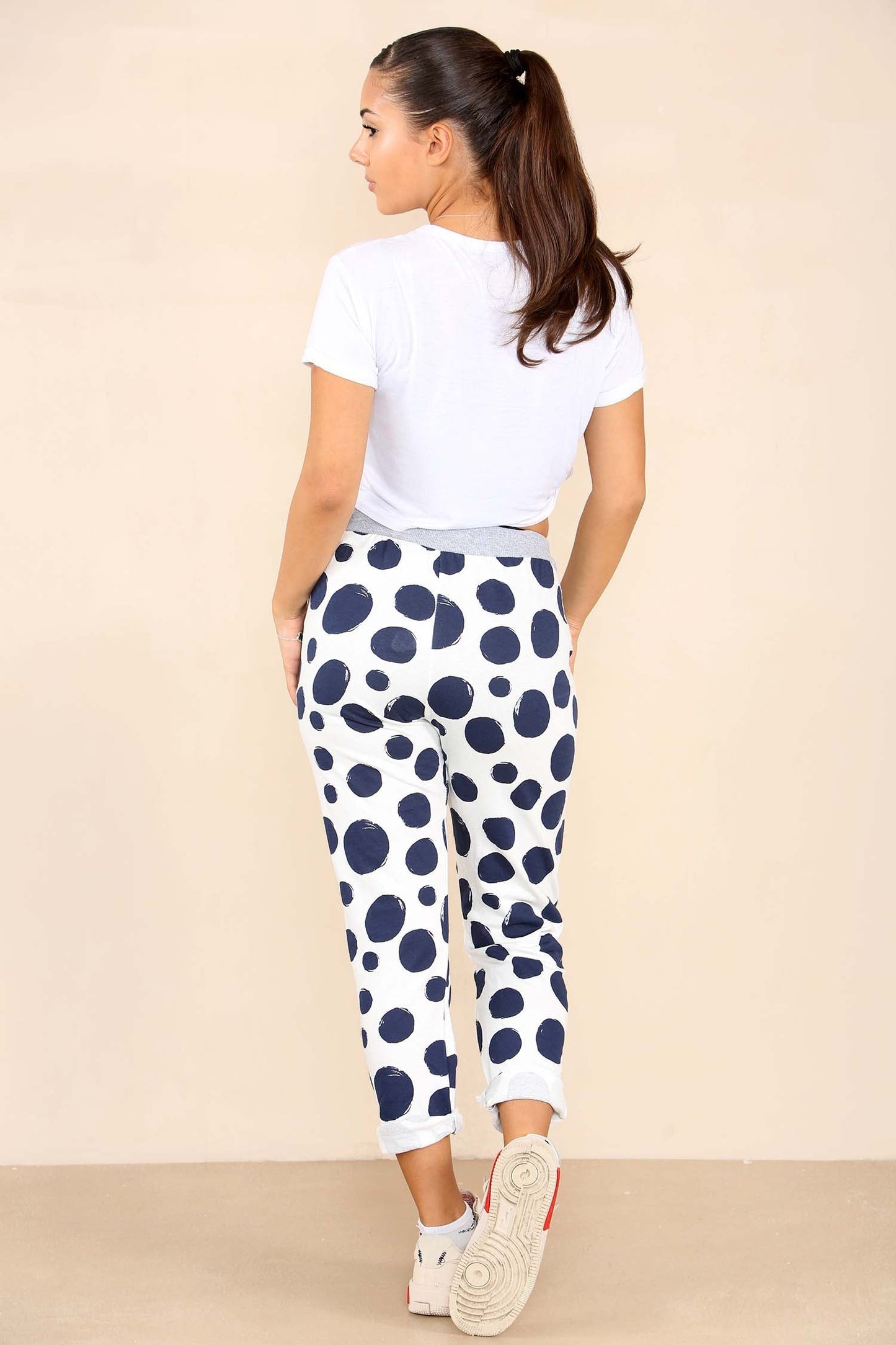 Italian Dotted Print Drawstring Cotton Joggers