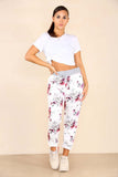 Italian Floral Print Drawstring Cotton Joggers