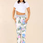 Italian Flower Leaf Print Drawstring Cotton Joggers